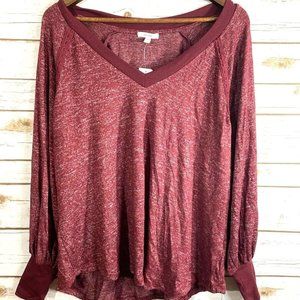 Maurices Womens Shirt Pullover XL Long Sleeve Red Heathered V-Neck Lace Accent